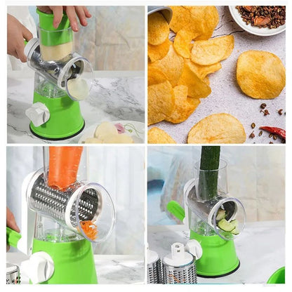 Manual Vegetable Cutter Slicer, Multifunctional Round Grater, Kitchen Gadget Food Processor, Blender Cutter Table Top Drum Grater